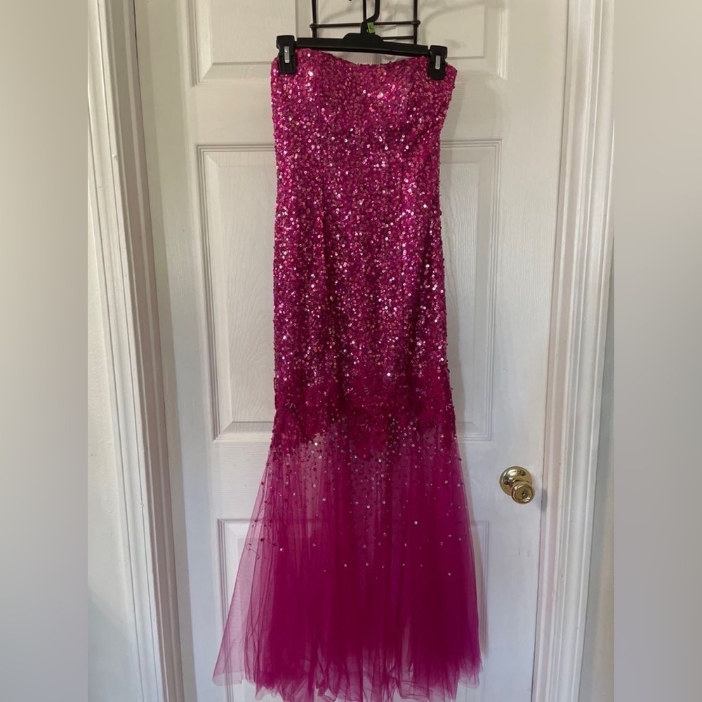 Pink long strapless dress